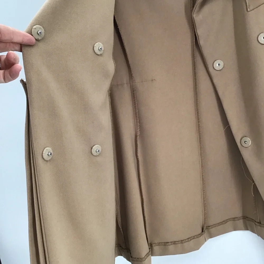 Storets Double Breasted Pleated Vintage Style Chic Blazer Jacket Tan Size Small - Picture 9 of 11